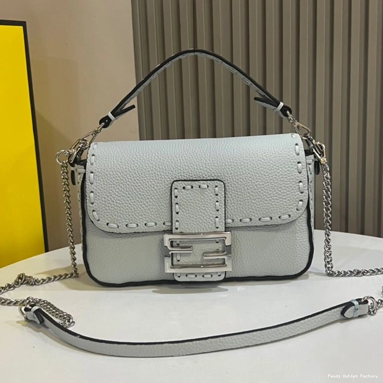 Affordable HOT Baguette In Blue Mini Selleria Sky Cuoio Bag Leather Fendi Romano 0805